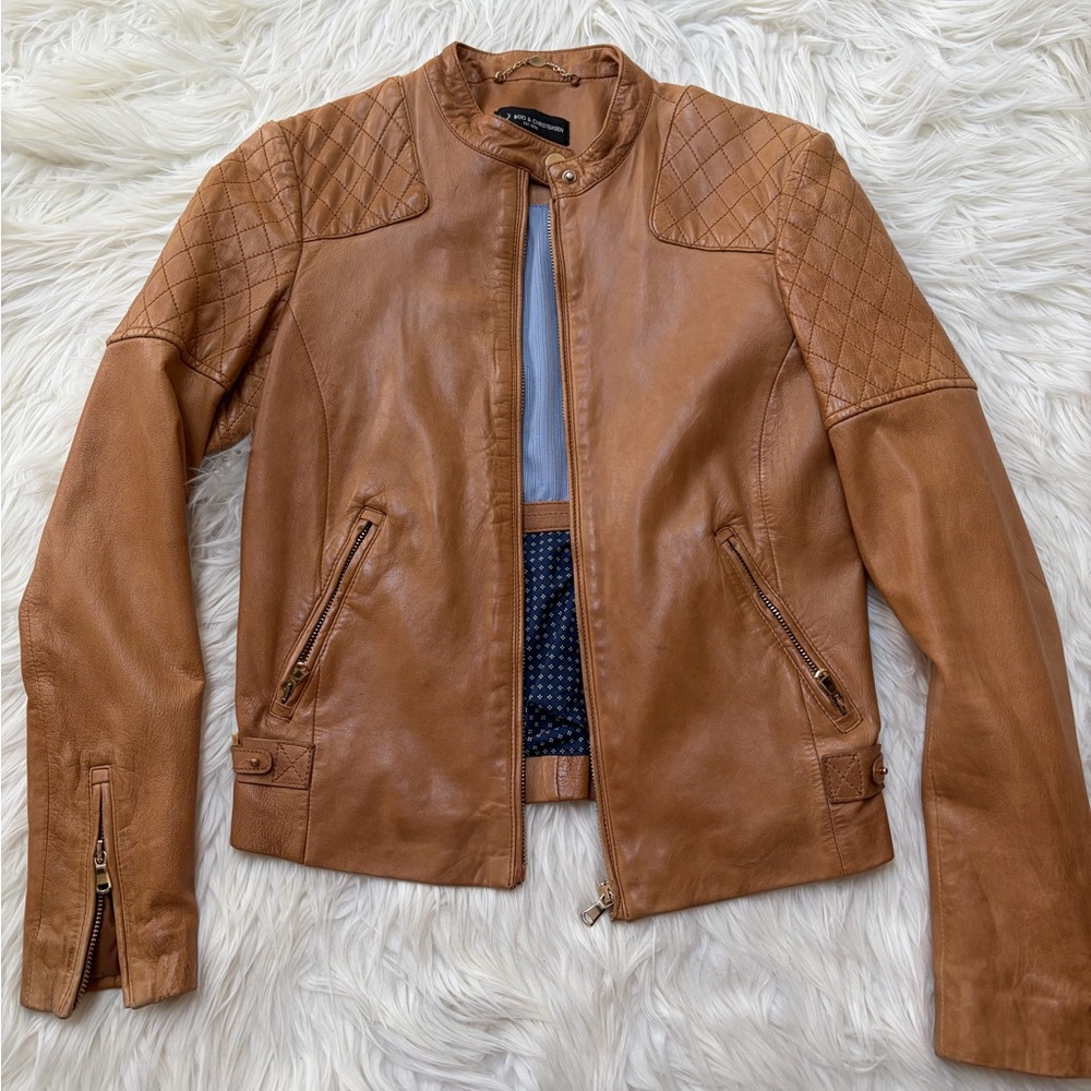 Bod and Christensen Tan Leather Jacket